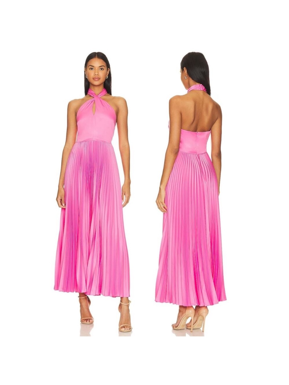 Amur Pink Halter Pleated Maxi Dress 4